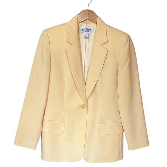 Pendleton Vtg Blazer 100% Virgin Wool Made in USA Butter Yellow Size 6P - Picture 9 of 9